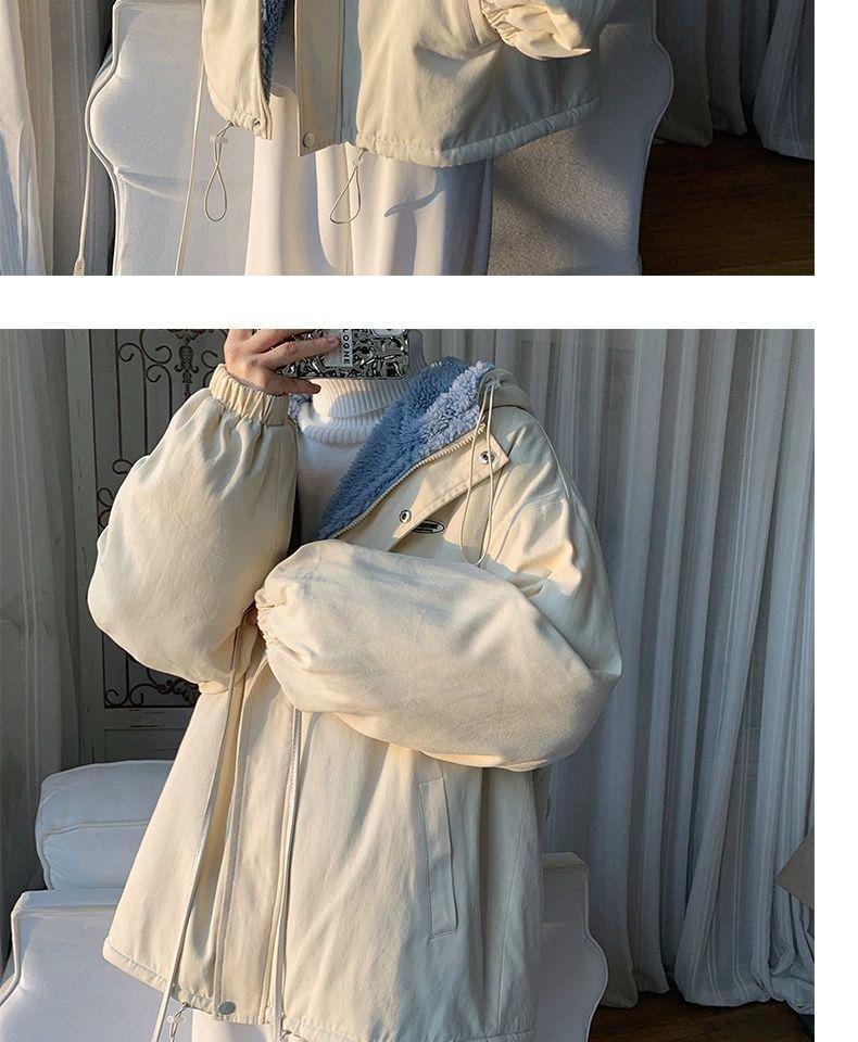 Women's Lambswool Coat: Korean-Style Loose Workwear, Hong Kong-Style, Fleece-Lined, Thickened, Cotton-Padded Jacket for Autumn and Winter.