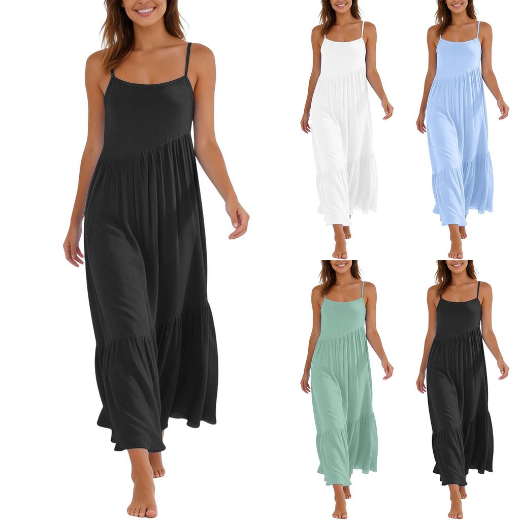 Women's Summer Fashion Patchwork Pleated Sleeveless Dress