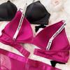 Ice Silk Comfort Underwear Set Women Sexy Deep V Push Up Bra Set Shoulder Strap Letters Adjustable Brassiere and Lace Panties
