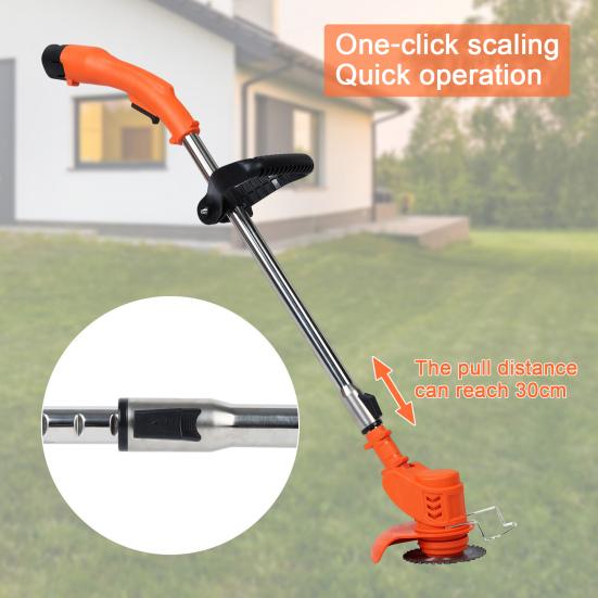 Weed Eater Electric Weed Mower Cordless Trimmer Telescopic Rod Home Weed Eater Cutter Rechargeable Handheld Lawn Mower with 2 Batteries (12V 2.0Ah)