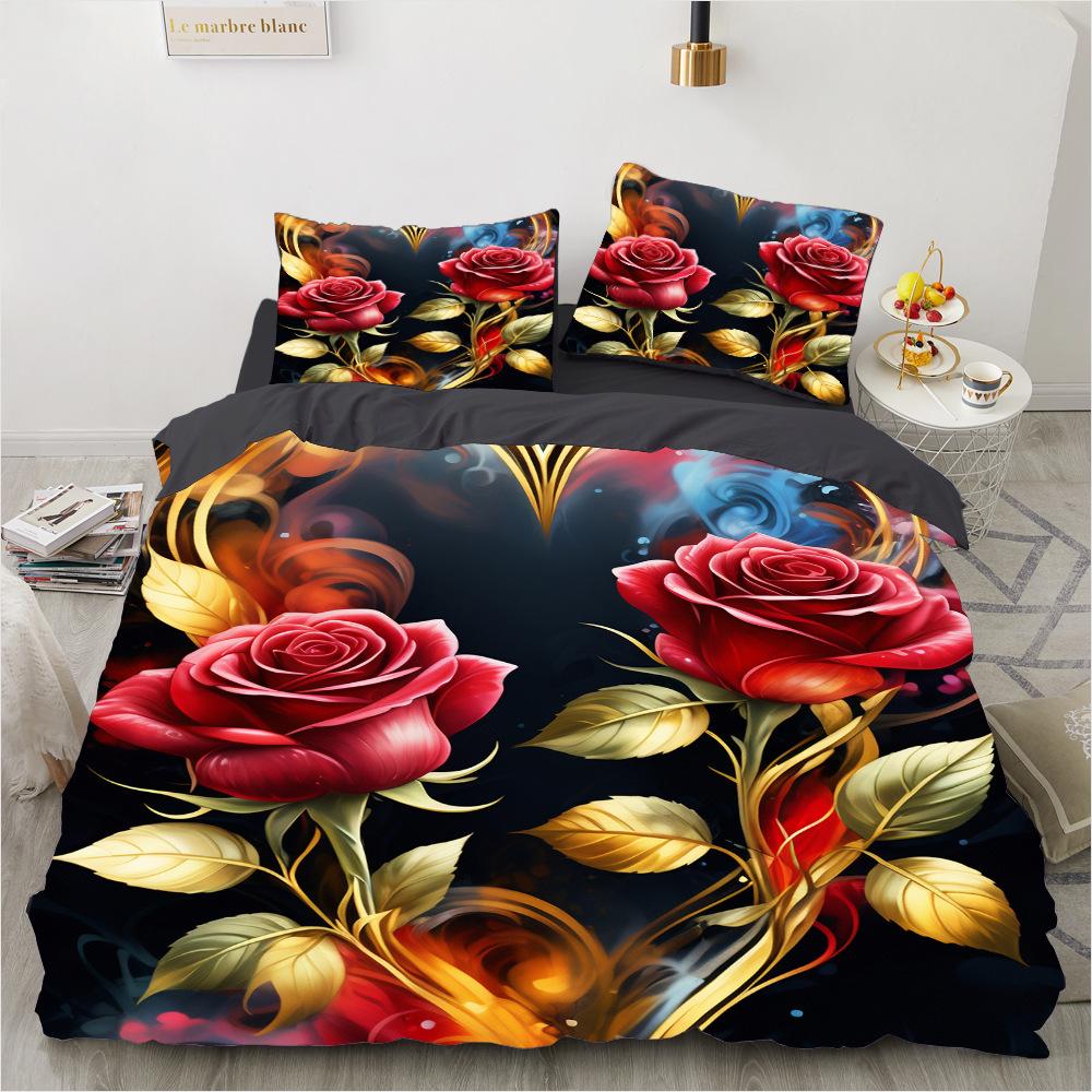 Bedding Set Digital Print Comfortable Duvet Cover for Home Bedroom Decoration, 1 Duvet Cover and 2pillowcase with Zippers