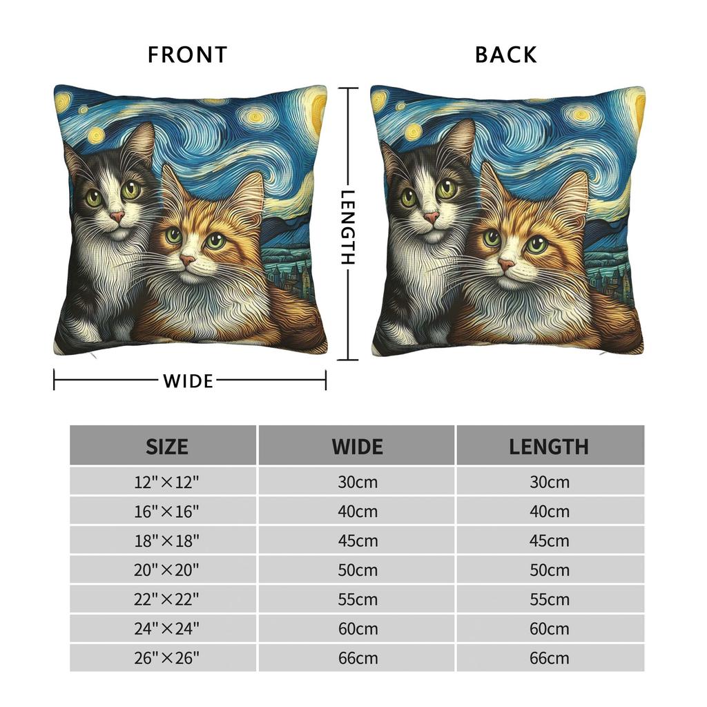 Van Gogh Couple Cat Square Pillow Case Cushion Cover Fashion Polyester Decorative Throw Pillow Case Cover for Home 40*40cm