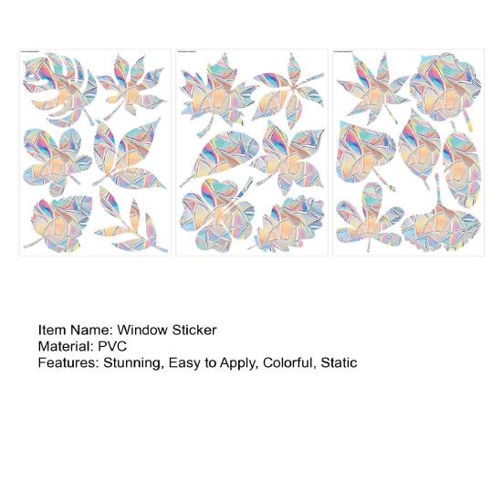 3 Sheets Rainbow Leaf Window Clings Prism Static PVC Window Decals for Bird Strike Prevention Reusable Window Sticker for Glass Doors Windows