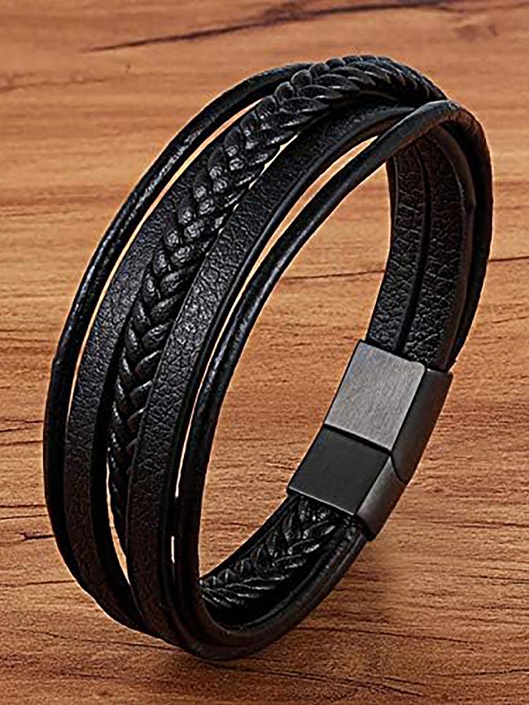 1pc Black Five -layer Symmetrical Bracelet, Men's Bracelet, Showing Men's Charm