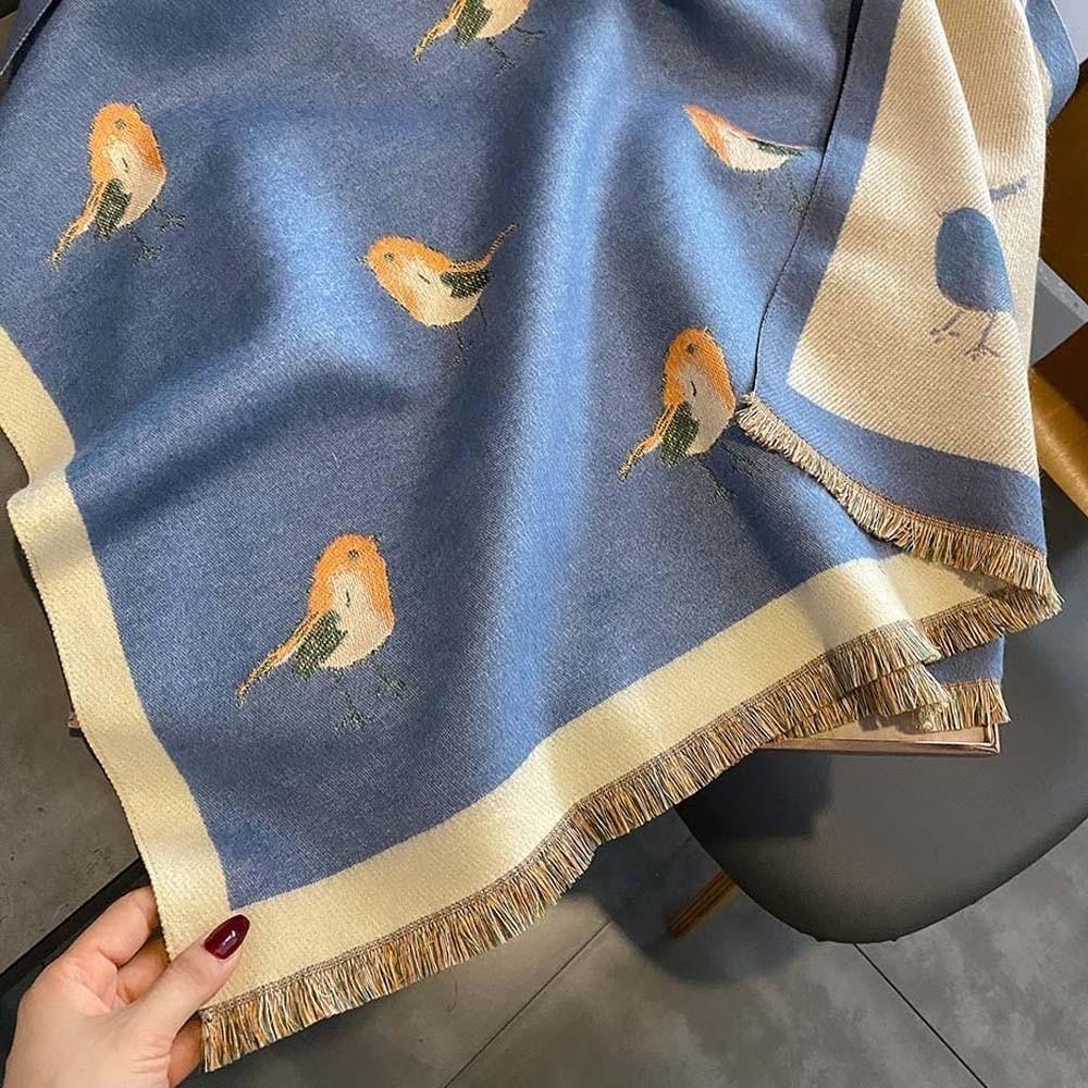 Elegant Printing Magpie Bird Shawl Imitation Pashmina Thick Warm Wraps Travel