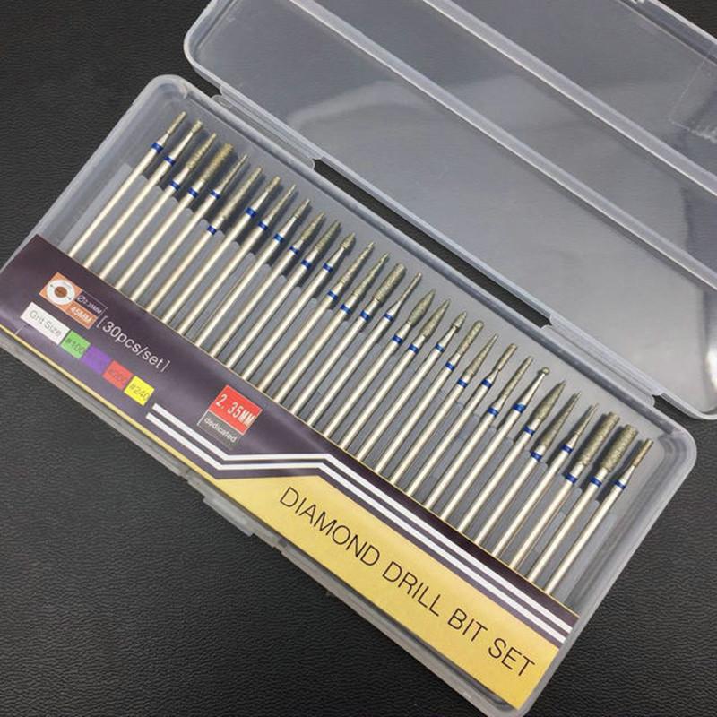 30pc Diamond Nail Drill Bits Set Milling Cutter Rotary Burr Cutter Clean Files for Electric Manicure Machine Accessory