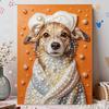 Handmade Framed Pearl Painting Set with Cute Elegant Puppy Wearing Towel Design 5D Shiny Bead Art Canvas Creative Craft for Room Decor