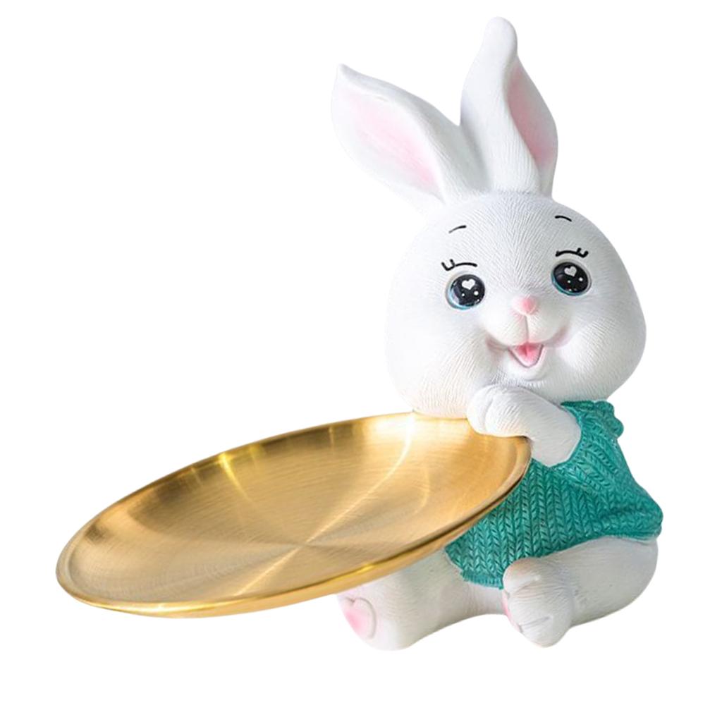 Entryway Key Storage Tray With Rabbit/Kitten Shape Resin And Iron Plate Key Holder For Desk Organization