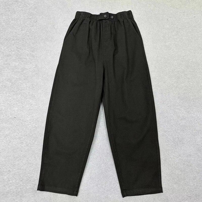 Johnature Spring Japanese Simple Solid Color Casual Pants Elastic Waist Versatile Women Pants
