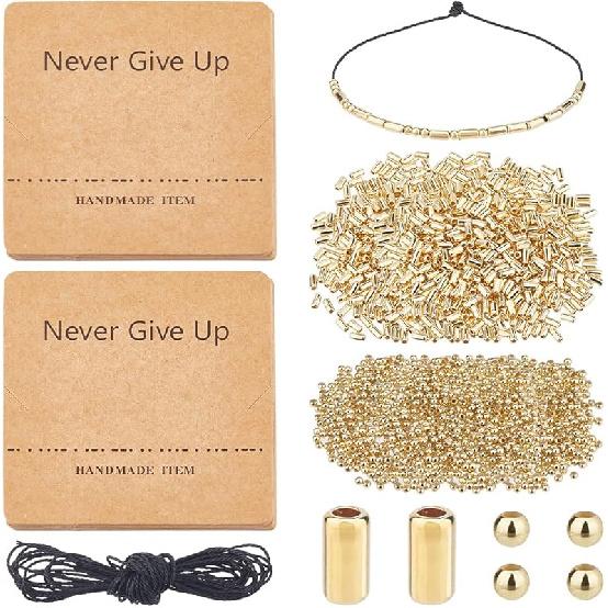 

DICOSMETIC DIY Morse Code Bracelet Bead Kit Including 2000Pcs 2 Styles Golden Plastic Bead Bulk 4.36 Yards Waxed Cotton Cord 14Pcs Bracelet Display золотистий