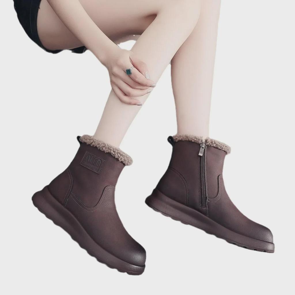 Genuine Leather Non-Slip Snow Boots with Plush Lining for Women - Winter Warmth & Comfort for All Ages