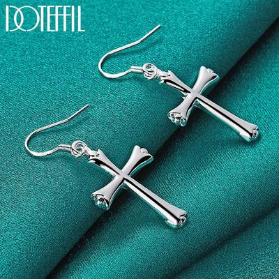 Cross Pendant Earrings Silver Fashion Jewelry
