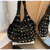 Large Capacity Braid Colorful Rivet Shoulder Bags Hollow Out Sense of Luxury Handbags for Women 2024 Casual Fashion Tote Summer
