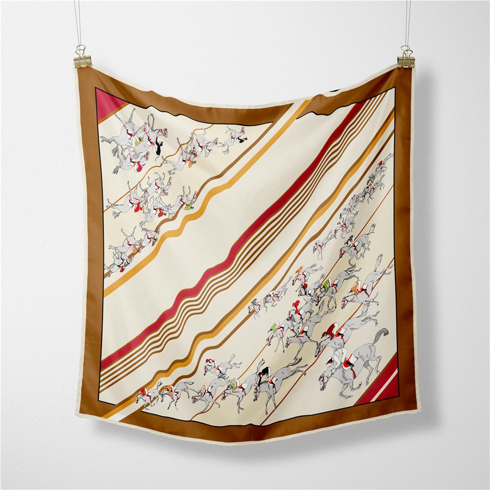 POBING Twill Silk Scarf Woman Water City Print Square Scarves Bandana Small Hijab Foulards Lady Tie Headband Neckerchief 53CM