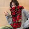 Women's Plaid Imitation Cashmere Scarf – Red, Thickened & Warm for Winter Holidays