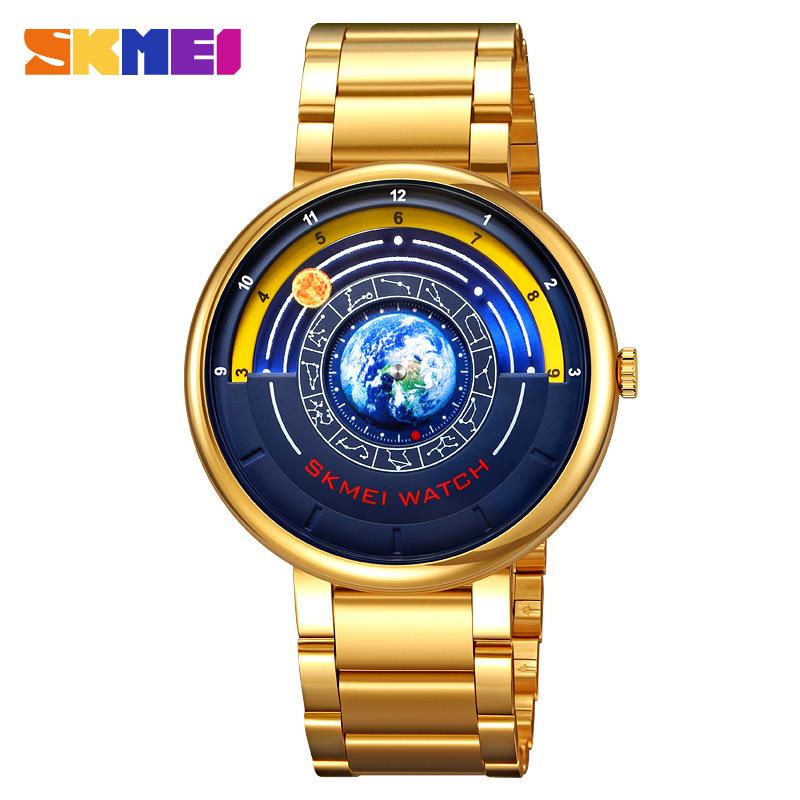 

SKMEI Unique Earth Watch Men Fashion Watches Business Stainless Steel Waterproof Quartz Watch For Man золотой