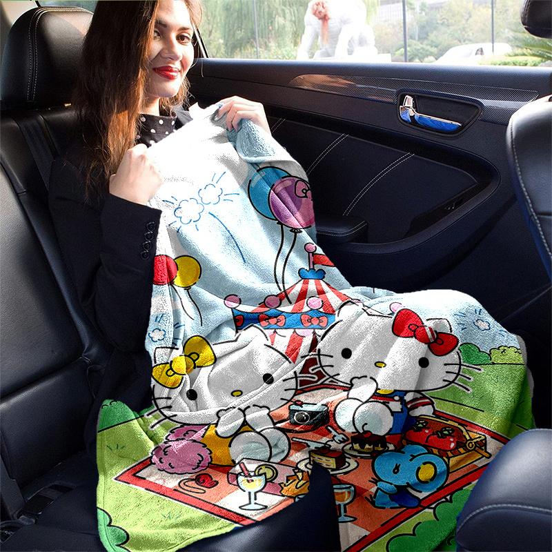 1pc Picnic Hello Kitty's Adventure Blanket, Cartoon Home Decor Gift, Living Room, Travel, Camping, Car Blankets, Beach, Office Naps, Soft Warm Throw B