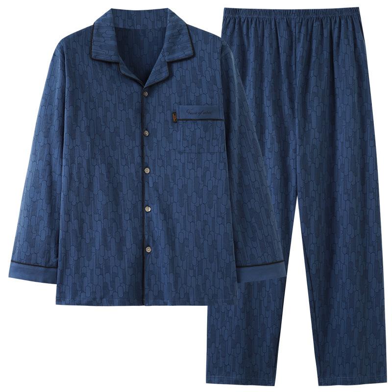 Pyjama Herren Frühling und Herbst Baumwolle Langarm Baumwolle Papa Herren Übergröße Loungewear Set