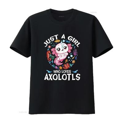 Just a Girl Who Loves Axolotls Cute Axolotl Kids T Shirtn Girls Shirt Vintage Washed Designer Clothes Casual Unisex Streetwear