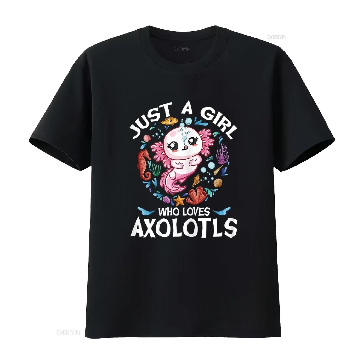 Just a Girl Who Loves Axolotls Cute Axolotl Kids T Shirtn Girls Shirt vintage Washed designer clothes Casual Unisex streetwear S