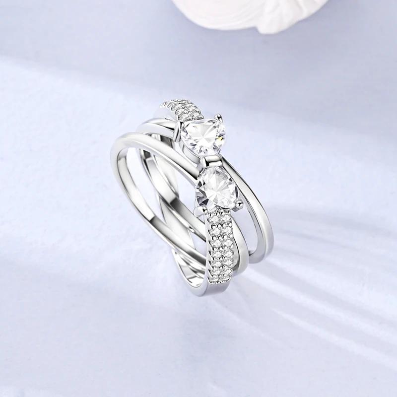 New copper Bow Pav MultiRing Cross Wide Rings Pink Bow Heart Zircon 69 Size Turkish Rings for Women Jewellery Gift