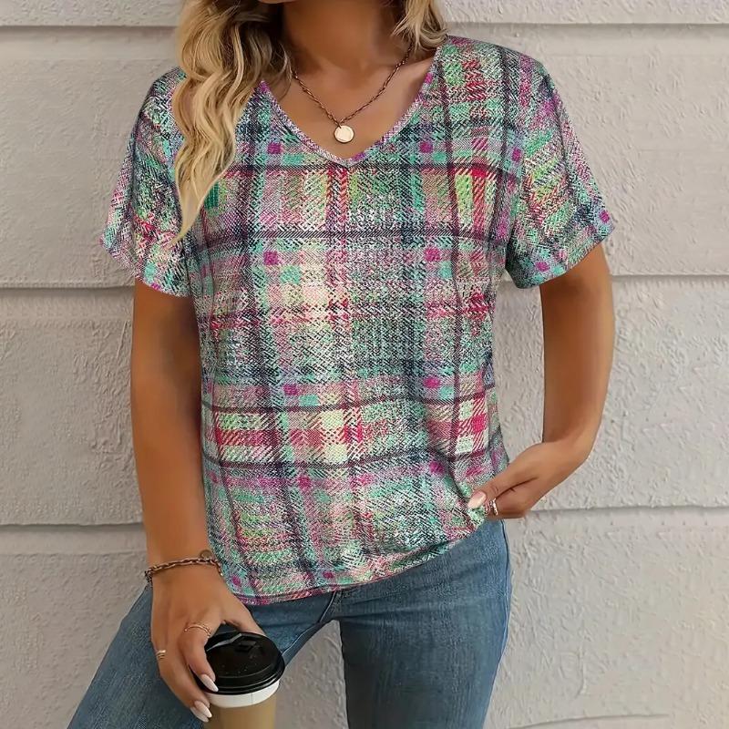 Women's T-shirt Summer V-neck Short Sleeve Tops Graphic Print Outdoor T-shirt Female Casual Oversized Clothing Streetshirts