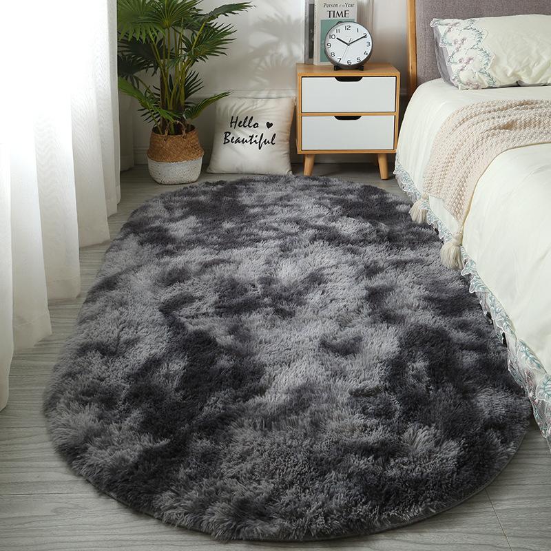 Home Decoration Children's Bedside Rug Fluffy Oval Plush Carpet Super Soft Living Room Sofa Area Bedroom Anti Slip Plush Floor Mat Machine Washable