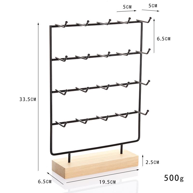Solid Wood & Wrought Iron Earring Stand with Hooks - Jewelry Display & Storage Rack with Cardboard Packaging