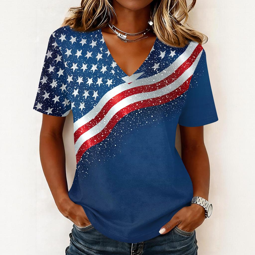Shirts For Women Trendy V Neck T Shirts Casual Printed Blouse Tops For Women
