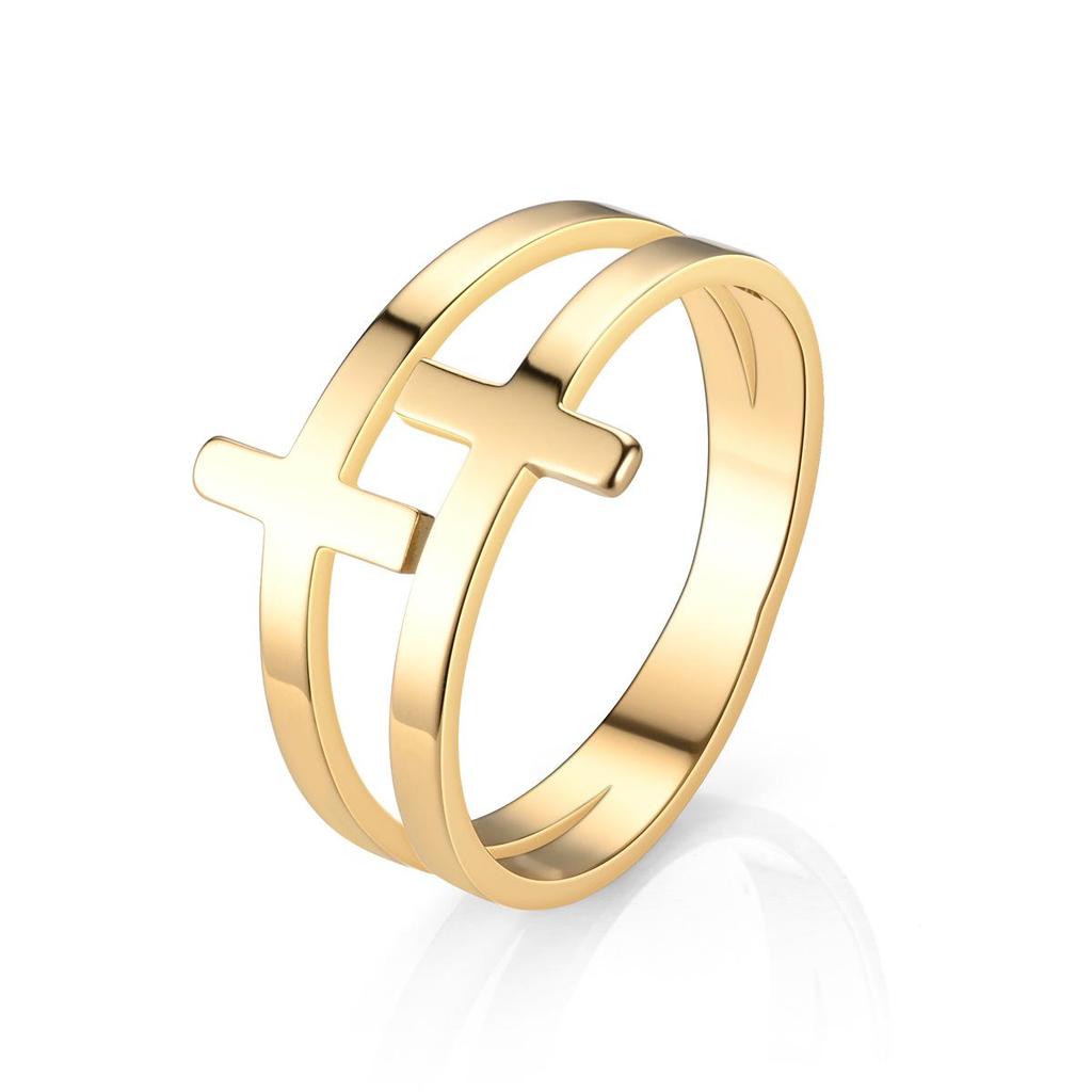 European & American Creative Hollow Double-Layer Cross Ring for Couples