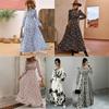 Women's Stand Collar Long Sleeve Maxi Dress Loose Elastic Waist Floral A-Line Sundress Polyester Vacation Dress