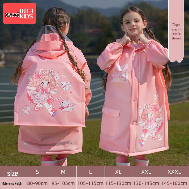 

2025 Новый водонепроницаемый плащ для девочек на всю длину тела для начальной школы, надевается поверх рюкзака S