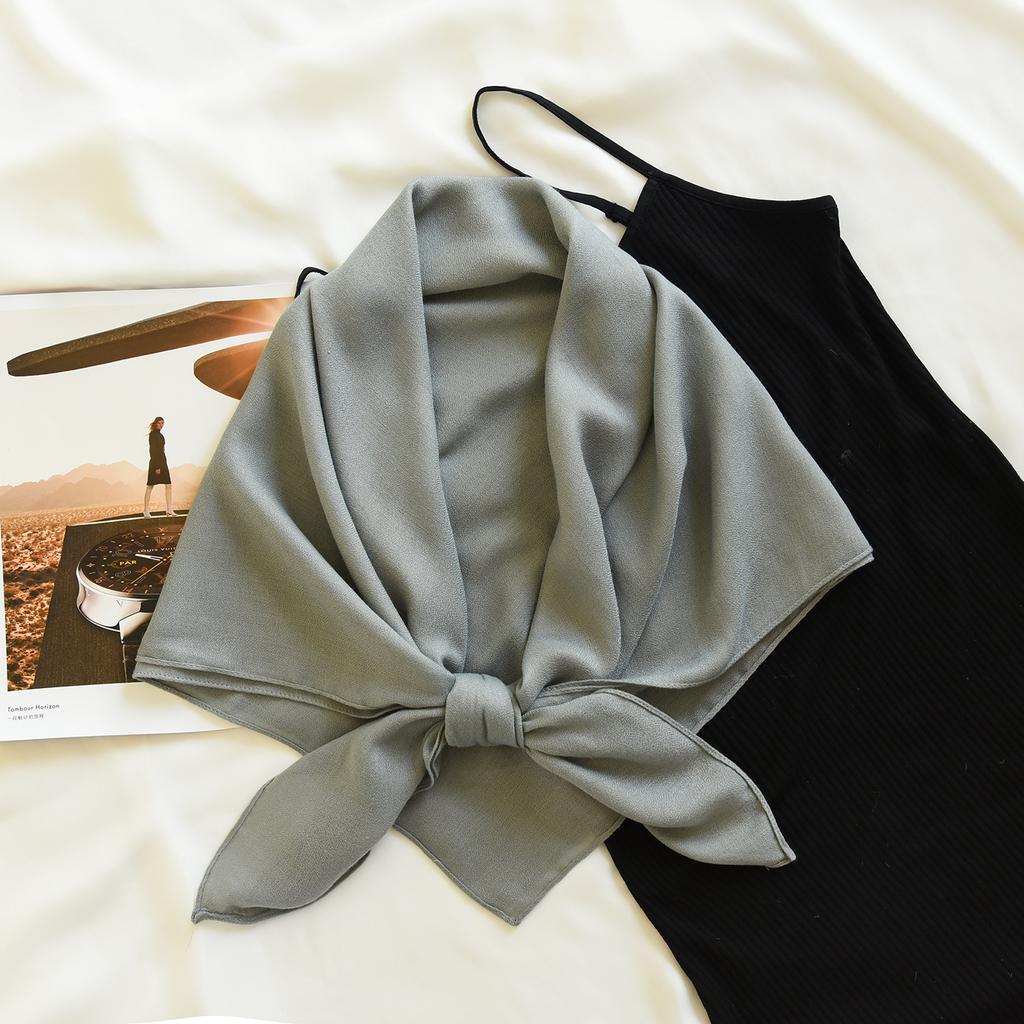 Head Scarf Solid Color Versatile Silk Scarf Women's Summer Air-conditioned Room with Cotton and Linen Shawl Simple Temperament Scarf