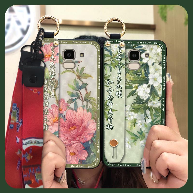 Wrist Strap Chinese Style Phone Case For Samsung Galaxy J6 2018/SM-J600F Anti-dust Kickstand Shockproof Fashion Durable