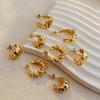 Stainless Steel 18k Gold Threaded Earrings C-Shaped Croissant Folds Irregular Exaggerated Texture Stud Earrings
