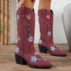 Autumn and Winter Medium Heel Large Size Embroidered Women's Boots Medium Boots Sleeve Pointed Martin Boots
