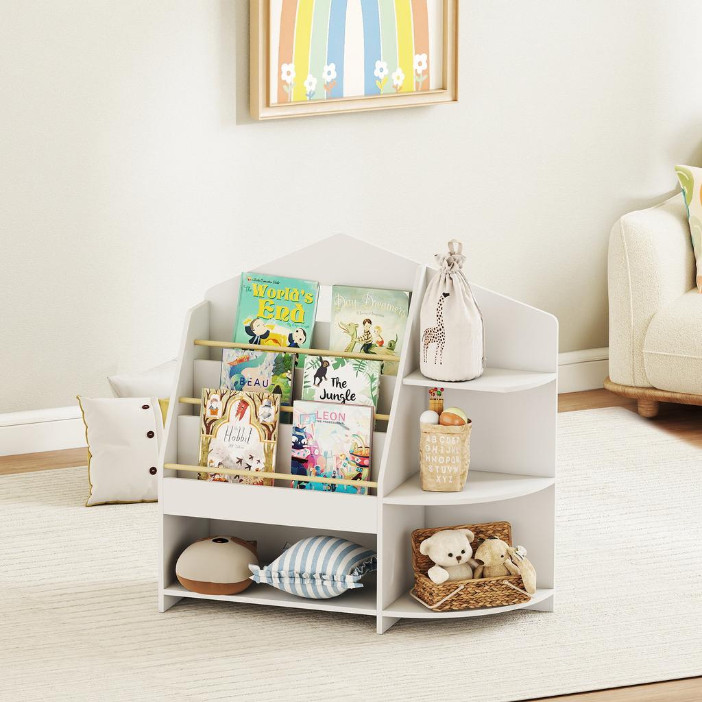 Kinderregal With 7 Shelves For Books Toys Round Edges Holds 40 Kg White