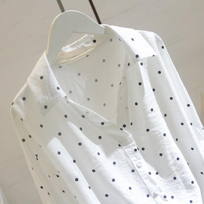 Polka Dot Long Sleeve White Blouse - Women's Korean Style Loose Fit, Slimming Top for Spring & Autumn 2025