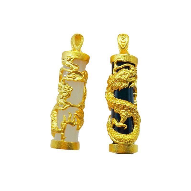 Jade Dragon Pillar Pendant for Men's Necklace, Wealth Transfer, Golden Dragon Pendant