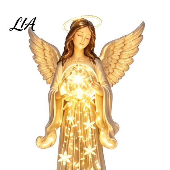 Adornos de Jardín Pacíficos Luz de Recuerdo Angelical Alimentada por Energía Solar, Estatua de Fuente de Bendición de Resina con Luces LED Cálidas en Cascada, Memorial para Exteriores