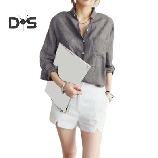Women Lapel Long Sleeve Shirt Tops Loose Fit Single breasted Patch Pocket Thin Casual Shirt Workwear