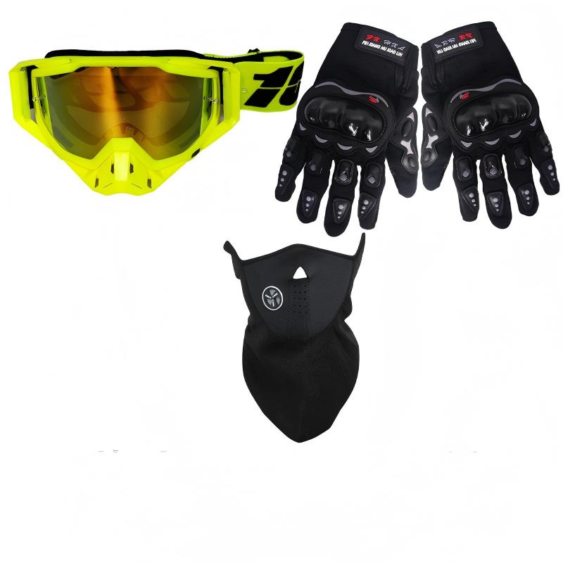 Motorcycle Protective Accessories Combo Riding Goggles Full Finger Gloves Breathable Balaclava Mask for Off-Road Motorbike