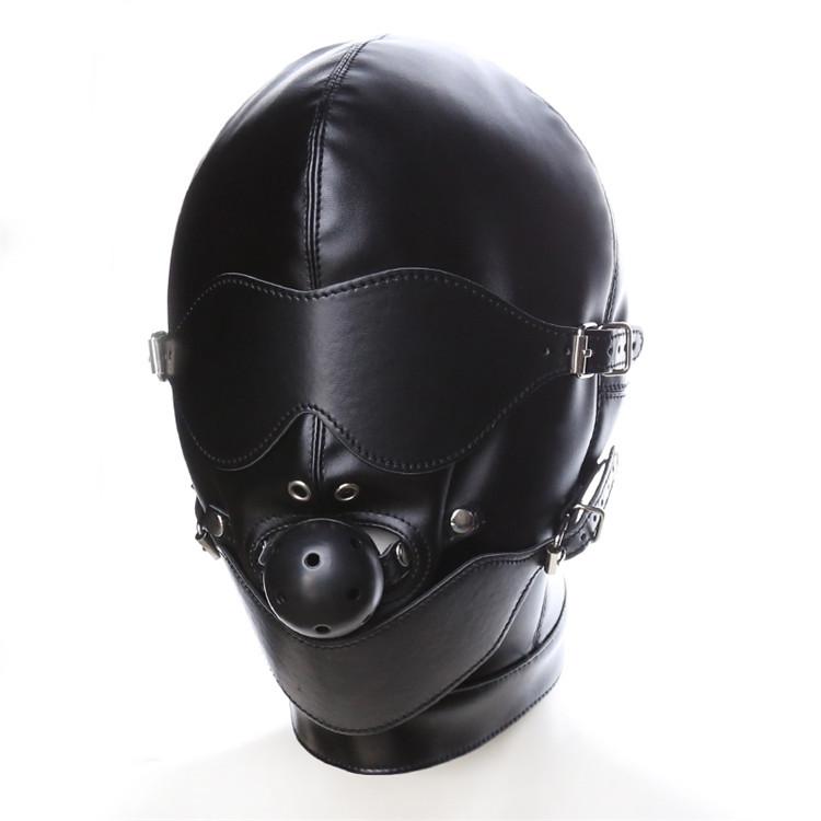 SM Headgear Leather Sandal Eye Opening Mouth Plug Fun Leather Mask Sex Toys for Adult