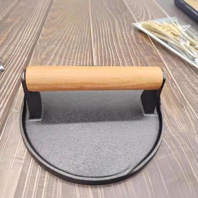Lilang Cast Iron Round Steak Press with Beech Handle