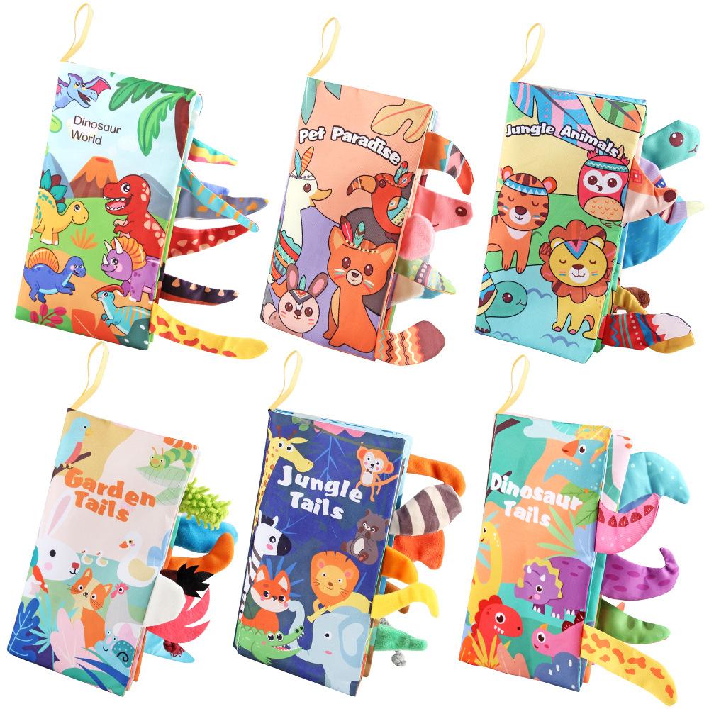 Source Baby Animal Tail Cloth Book Three-Dimensional With Ringing Paper Vision Training 6 Pages 12 Sides Can'T Tear Cloth Book
