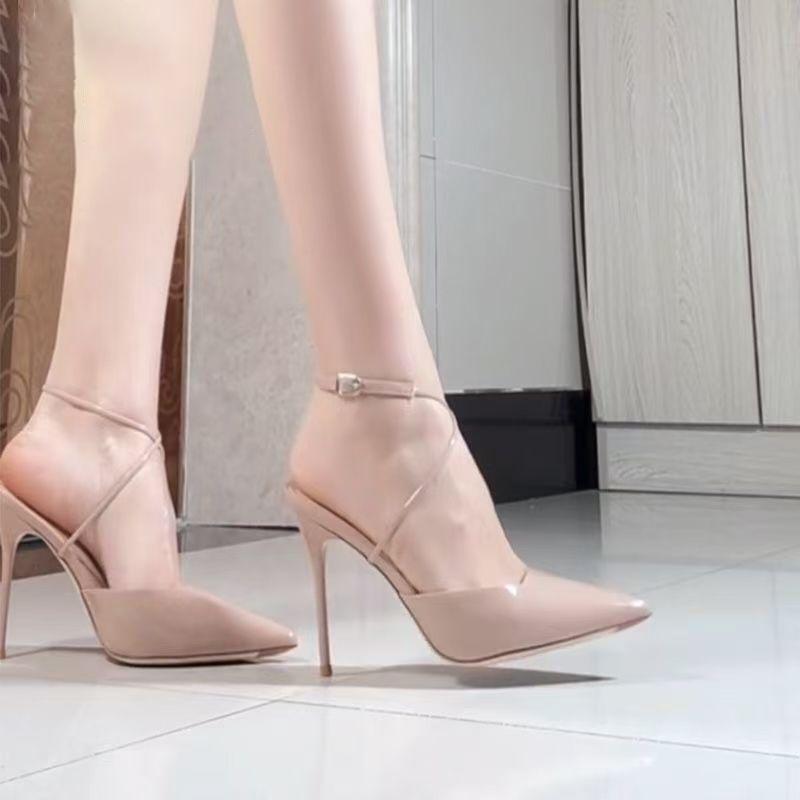 Thin heel strap beautiful temperament single shoes sexy women's sandals 2025 spring and summer new pointed patent leather high heels women