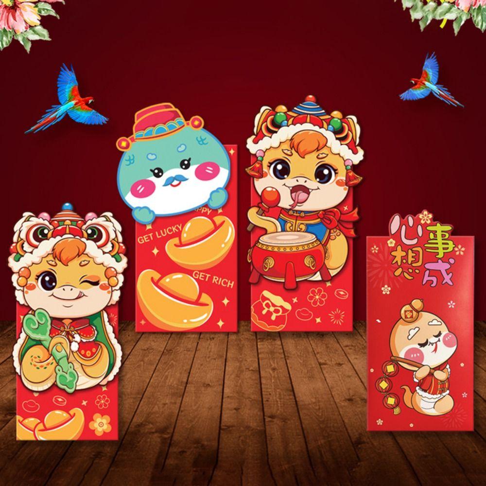 6pcs/set Chinese Style Red Envelope Snake Pattern Lucky Money Packets Money Pouches  New Year Gift