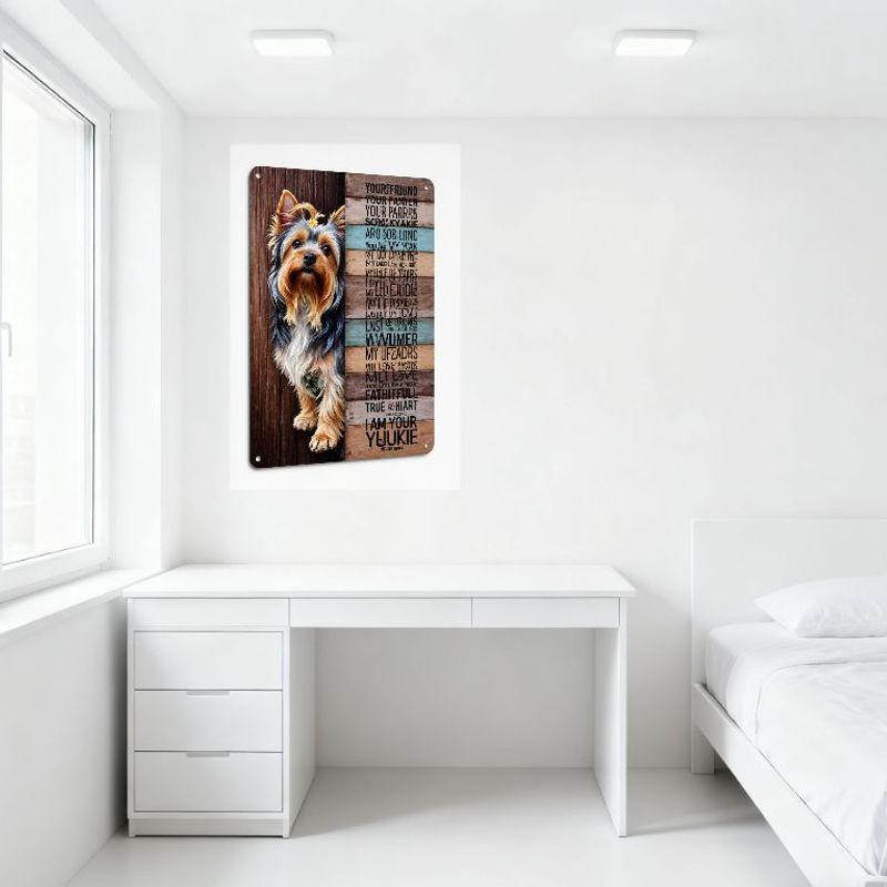 Rustic Yorkshire Terrier Metal Tin Sign, 'YOU’RE MY FRIEND...' Portrait Plaque with Wooden Background for Pet Owner Home Garden
