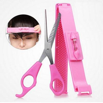 Professional Pink DIY Tools Women Artifact Set Hair Cutting Pruning Bangs Hairdressing Hair Cutting Scissor with Rulers