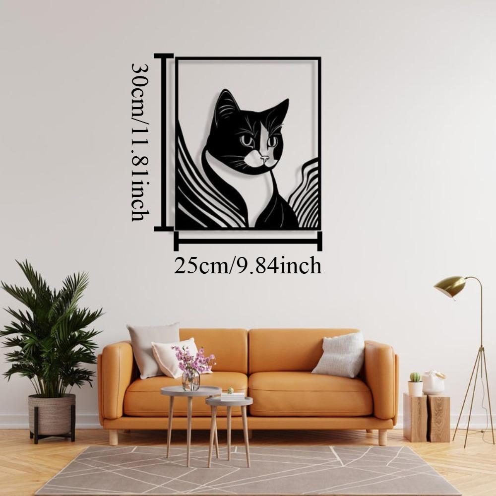 Metal Wall Decor Black Cat Silhouette For Living Room Minimalist Art 12in